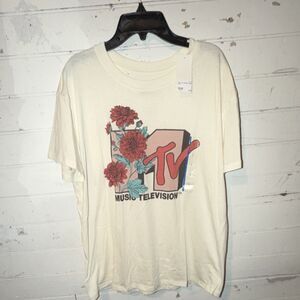 MTV Music Television Floral Logo T-Shirt Size L 60% Cotton 40% Polyester NWT